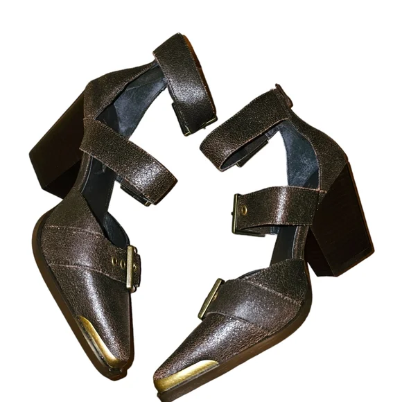 Free People JEFFREY CAMPBELL Hendrix Heels Brown Crackle Leather Size 8 - Picture 4 of 6